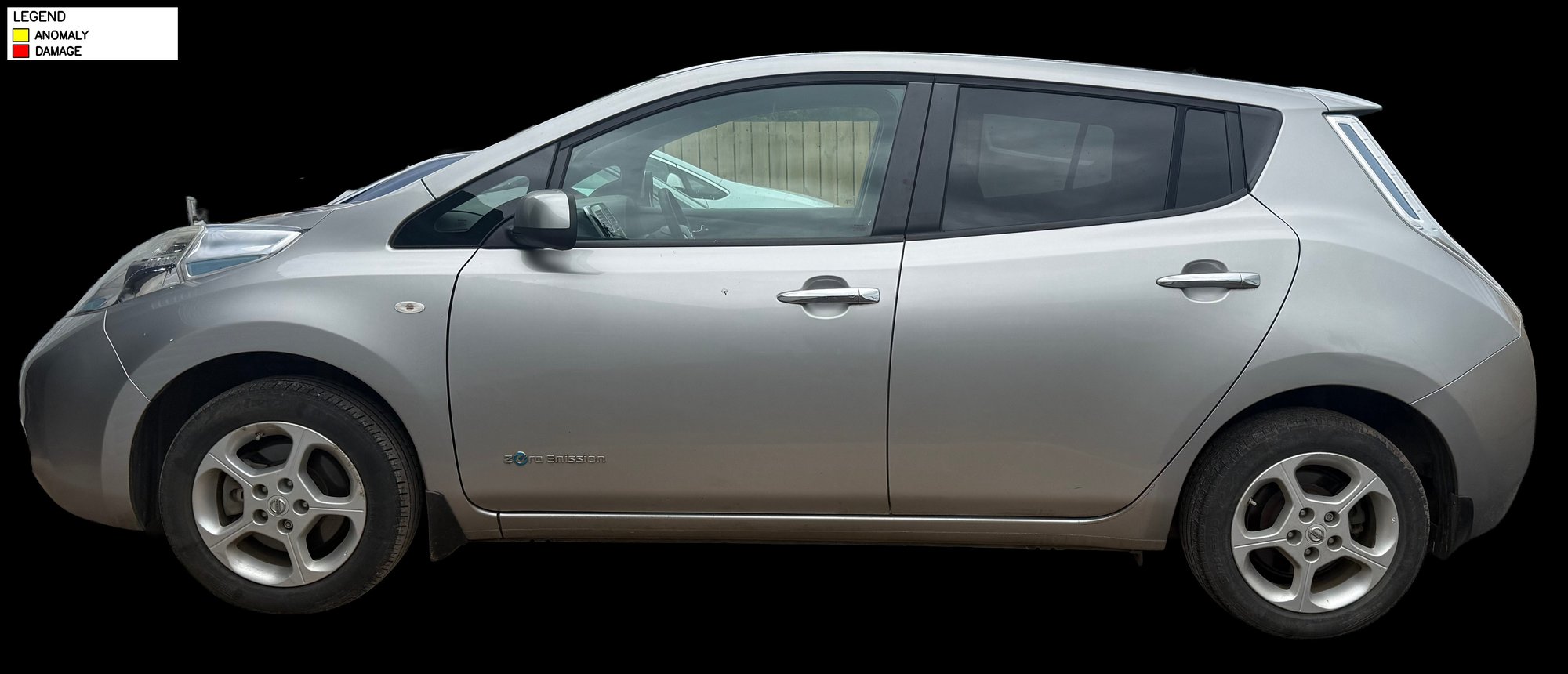 Passenger-side scan — paint and panel detail flagged by AI.